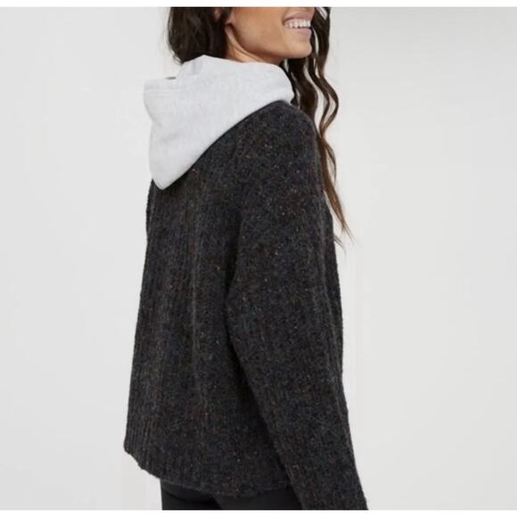 Aerie Offline Ribbed Knit Hooded Knit Sweater Charcoal Heather Gray Size Large - Picture 3 of 11